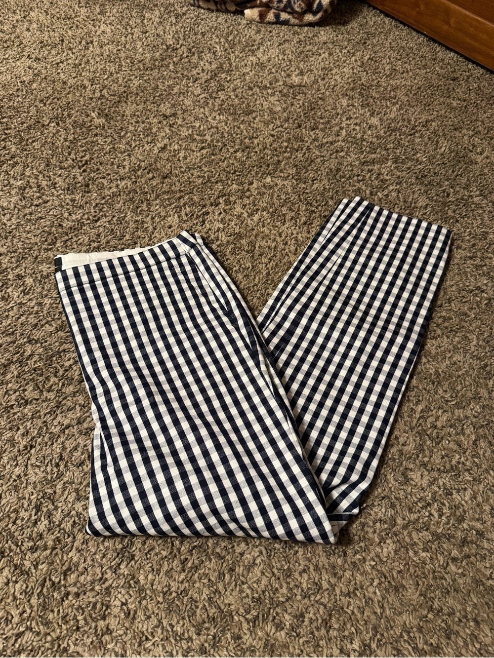 J. Crew Navy and White Gingham Skinny Pants